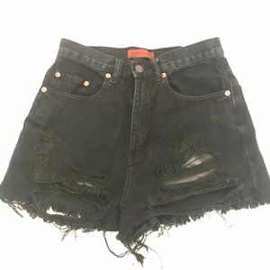 LF High Waisted Black Ripped Shorts
